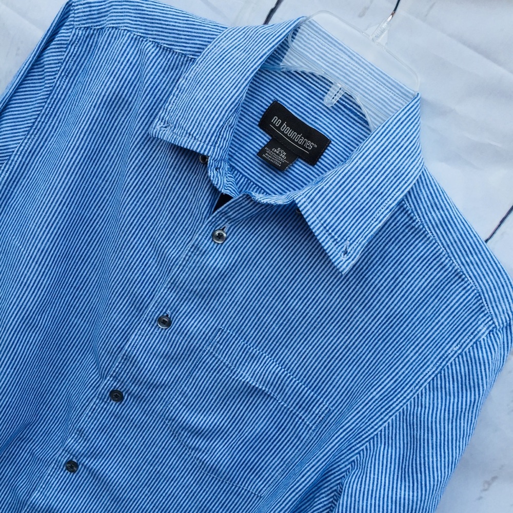 No Boundries Men’s button shirt sleeve shirt blue - Picture 1 of 7